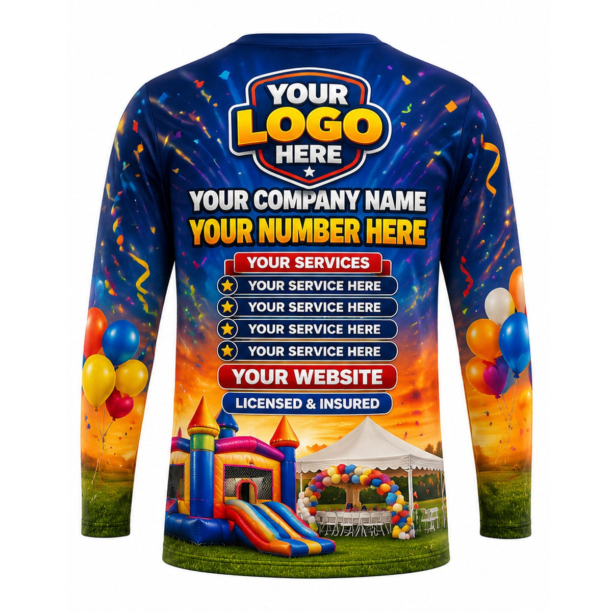 PRN033 - Custom Party Rental Shirt - Sunset Bounce Castle Party - back