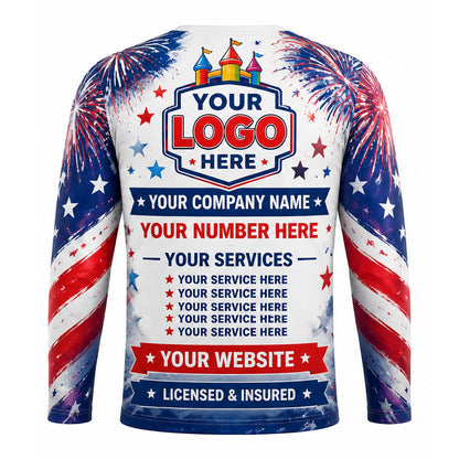 PRN035 - Custom Party Rental Shirt - Fireworks Flag Bounce Castle - back