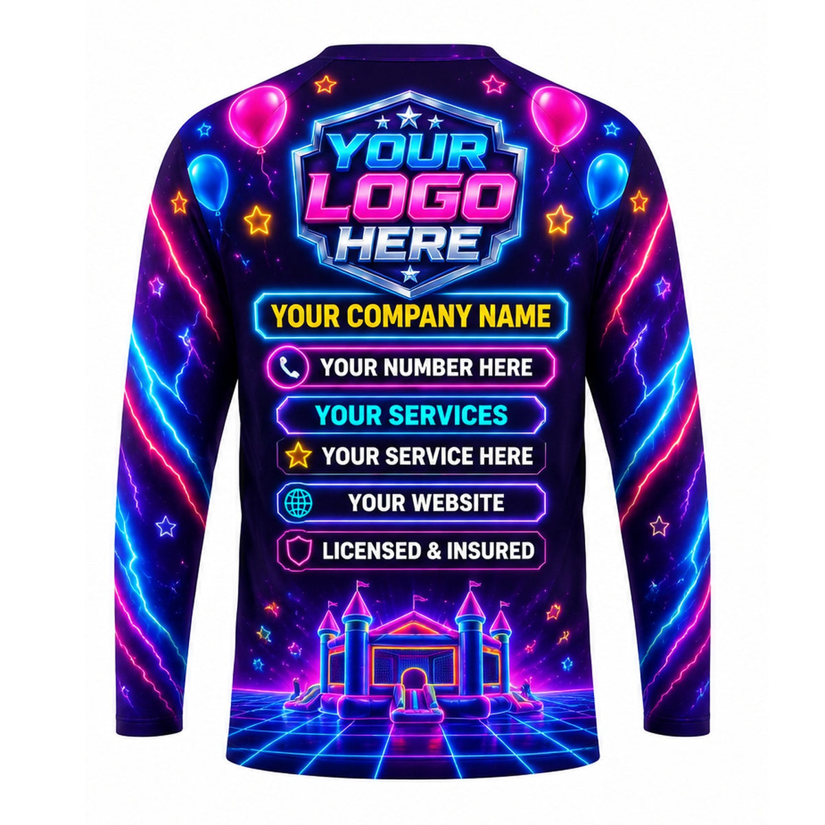 PRN038 - Custom Party Rental Shirt - Neon Grid Balloon Party - back