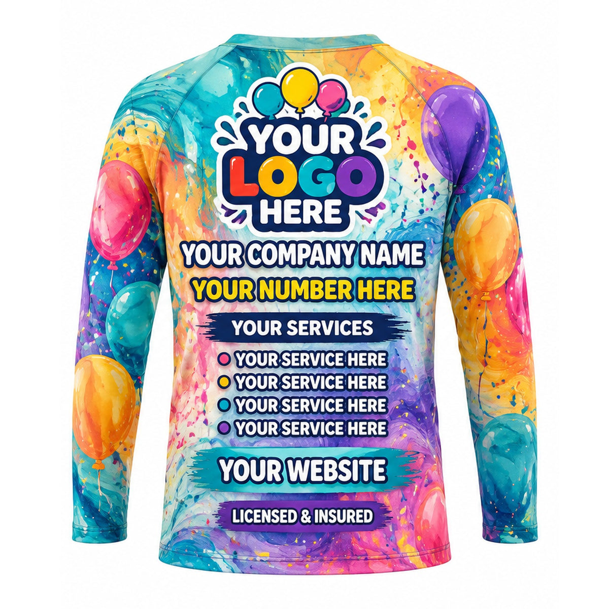 PRN041 - Custom Party Rental Shirt - Watercolor Balloon Swirl - back
