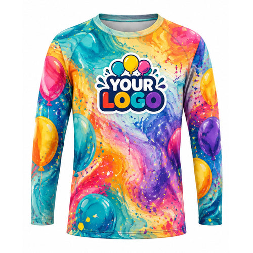 PRN041 - Custom Party Rental Shirt - Watercolor Balloon Swirl - front