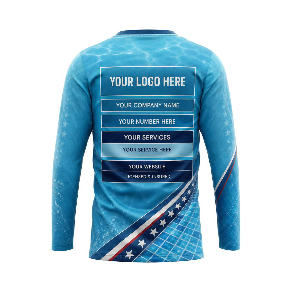PSN017 - Custom Pool Cleaning Shirt - Minimal Red White Blue Trim - back
