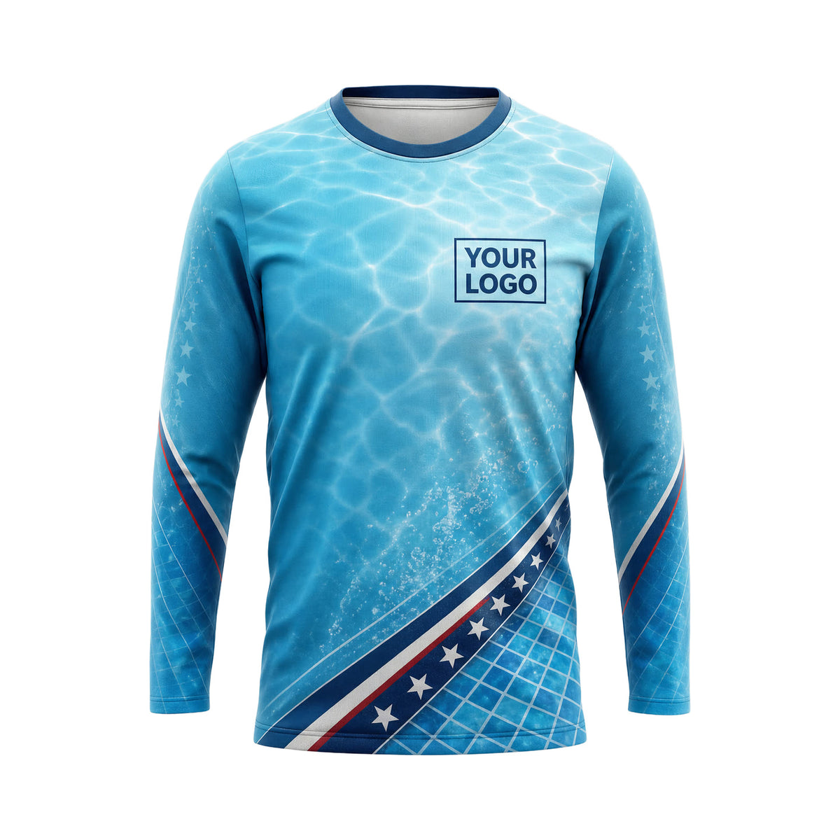 PSN017 - Custom Pool Cleaning Shirt - Minimal Red White Blue Trim - front