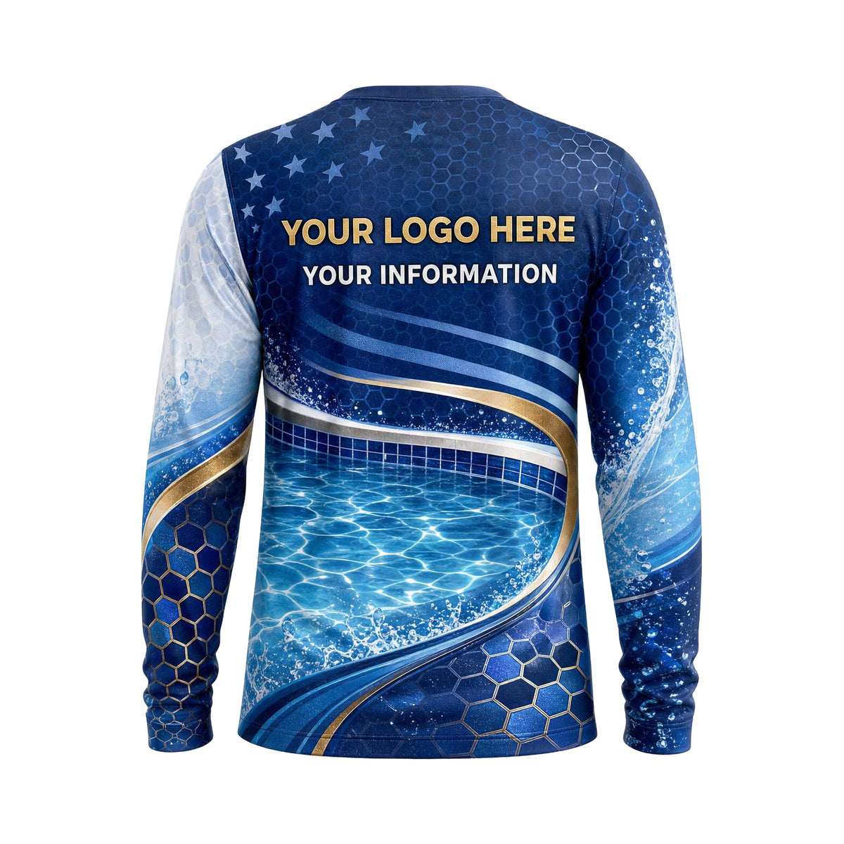 Navy Gold Pool Crest custom pool cleaning shirt PSN044 - back