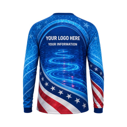 Patriot Blue Light Ring custom pool cleaning shirt PSN061 - back