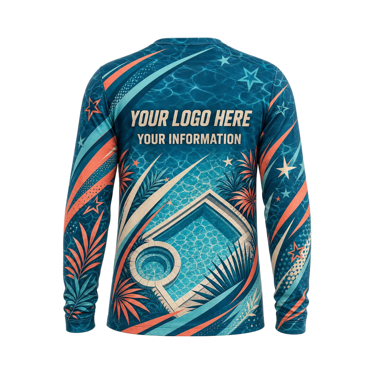 Tropical Aqua Geometric custom pool cleaning shirt PSN086 - back