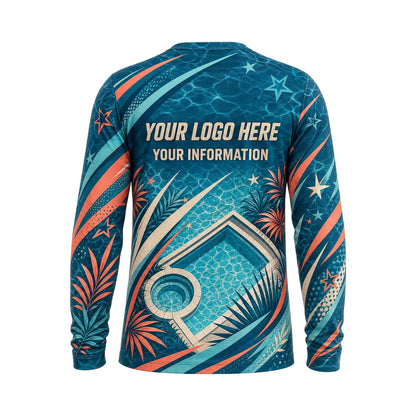 Tropical Aqua Geometric custom pool cleaning shirt PSN086 - back
