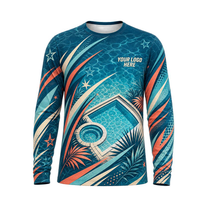 Tropical Aqua Geometric custom pool cleaning shirt PSN086 - front