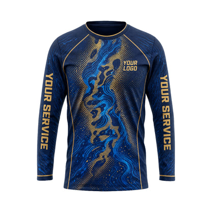 Navy Gold Marbled Flow abstract print shirt PWABSV0002 - front