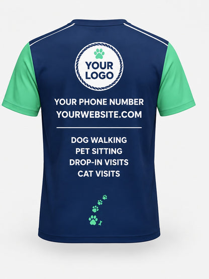 PDW002 - Custom Pet Care Shirt - Navy Mint Paw Trail - back