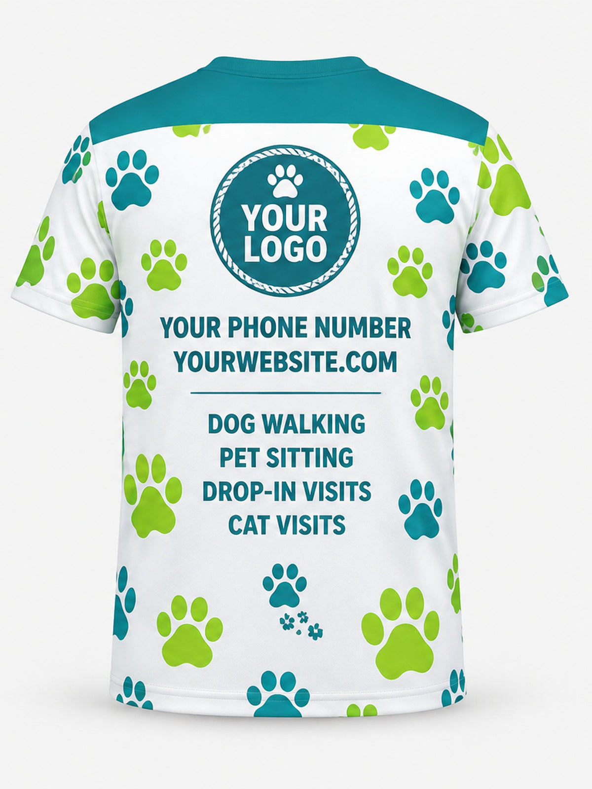 PDW004 - Custom Pet Care Shirt - Lime Paw Pattern - back