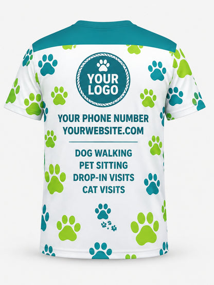 PDW004 - Custom Pet Care Shirt - Lime Paw Pattern - back