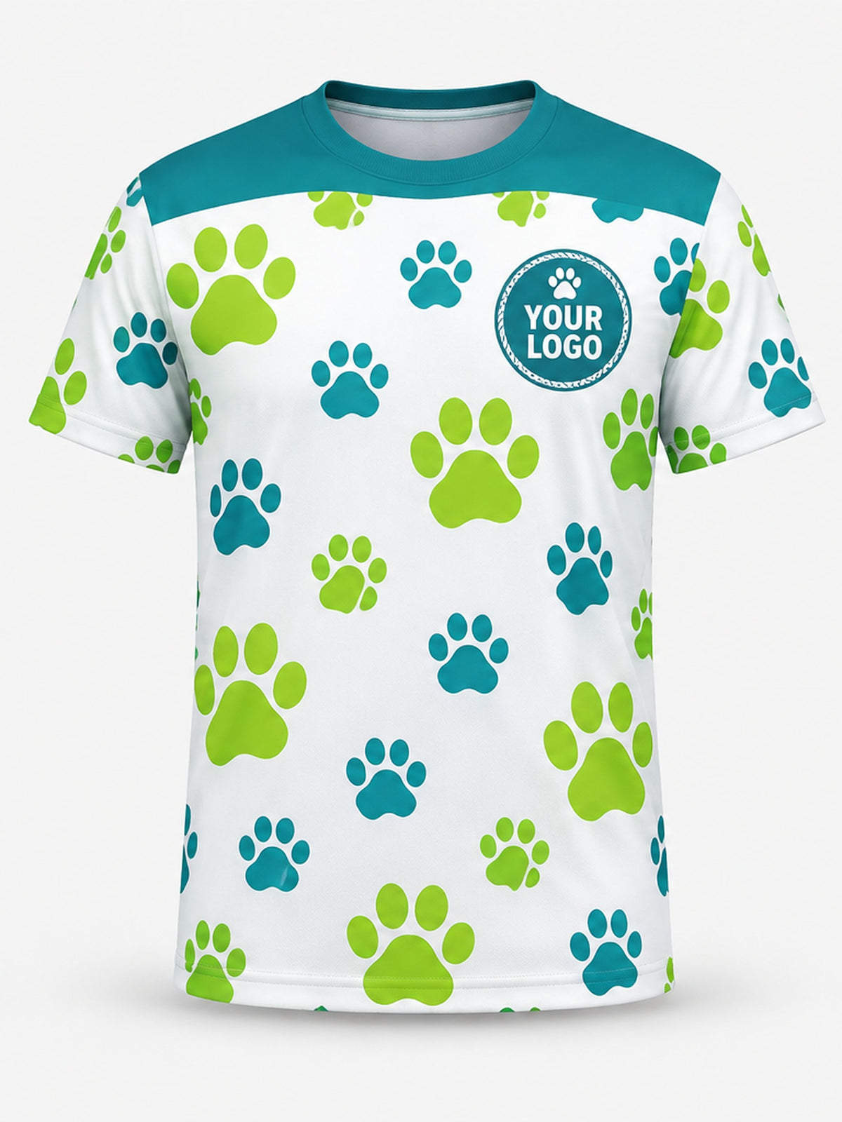 PDW004 - Custom Pet Care Shirt - Lime Paw Pattern - front