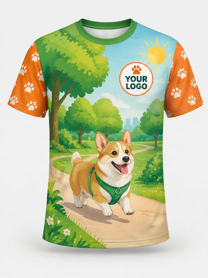 PDW007 - Custom Pet Care Shirt - Corgi Park Stroll - front
