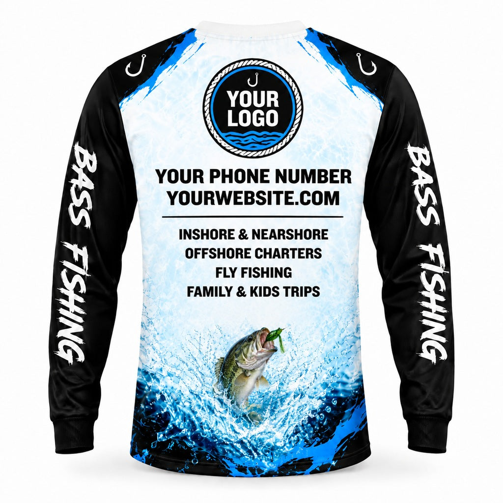 FG002 - Custom Fishing Guide Shirt - Black White Flow - back