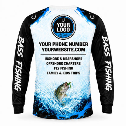 FG002 - Custom Fishing Guide Shirt - Black White Flow - back