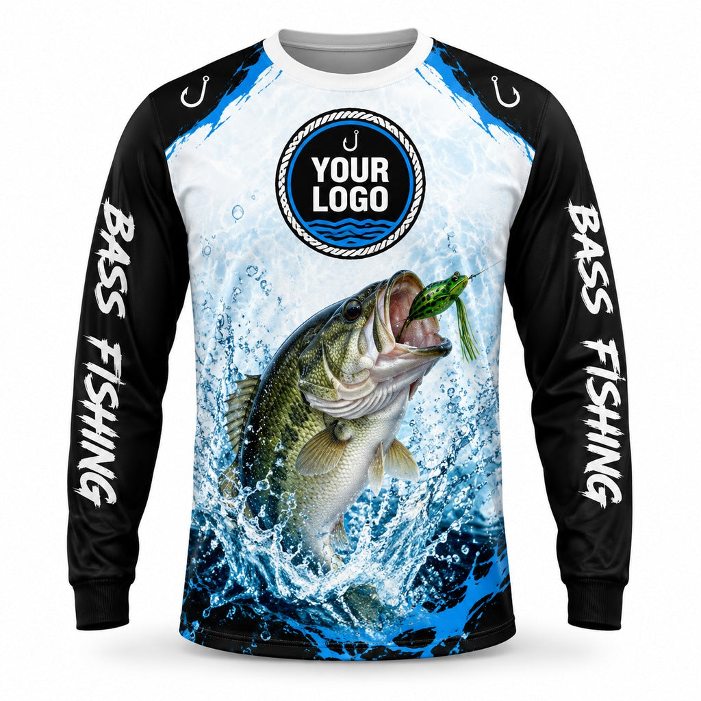 FG002 - Custom Fishing Guide Shirt - Black White Flow - front