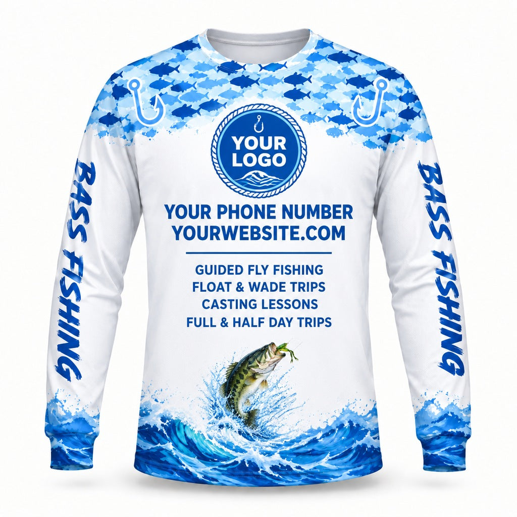 FG003 - Custom Fishing Guide Shirt - Blue Fish Camo - back