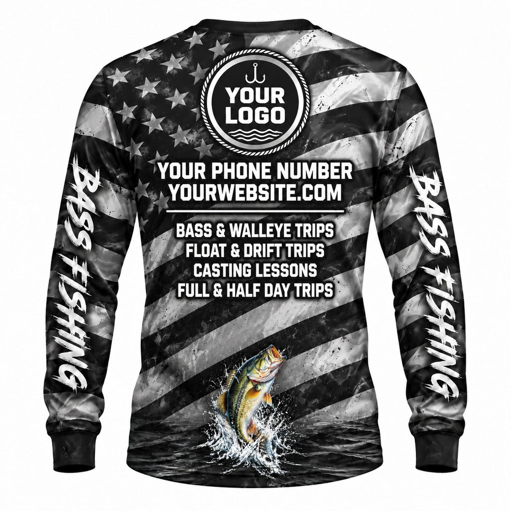 FG004 - Custom Fishing Guide Shirt - Black White Flag - back