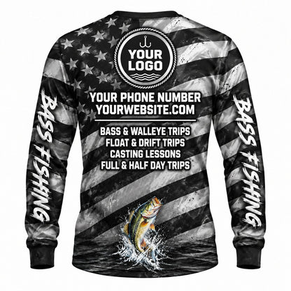 FG004 - Custom Fishing Guide Shirt - Black White Flag - back