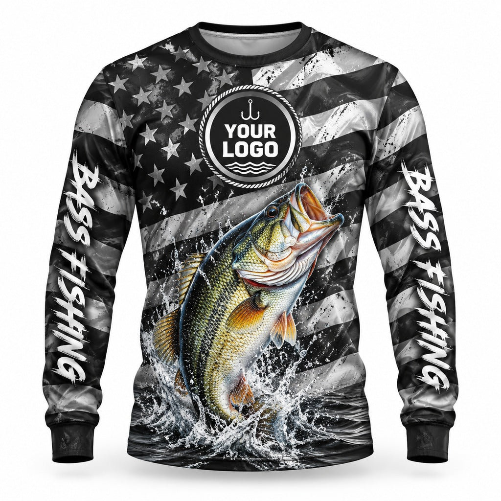 FG004 - Custom Fishing Guide Shirt - Black White Flag - front