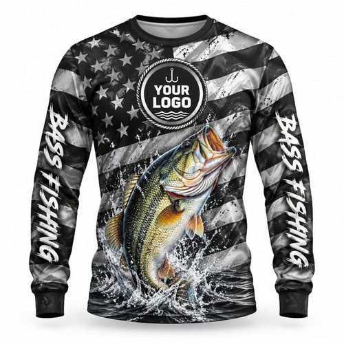 FG004 - Custom Fishing Guide Shirt - Black White Flag - front