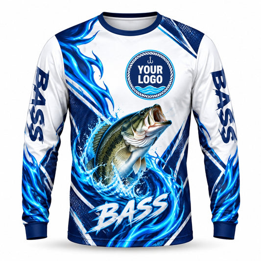 FG014 - Custom Fishing Guide Shirt - Blue Flame Wave - front