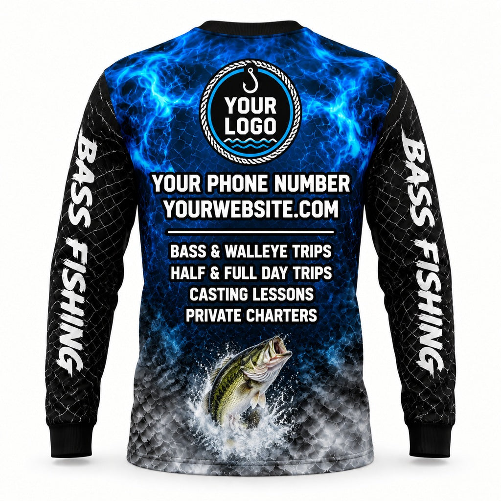 FG017 - Custom Fishing Guide Shirt - Blue Flame Grid - back