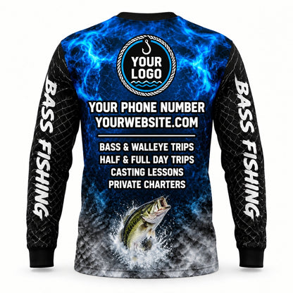 FG017 - Custom Fishing Guide Shirt - Blue Flame Grid - back
