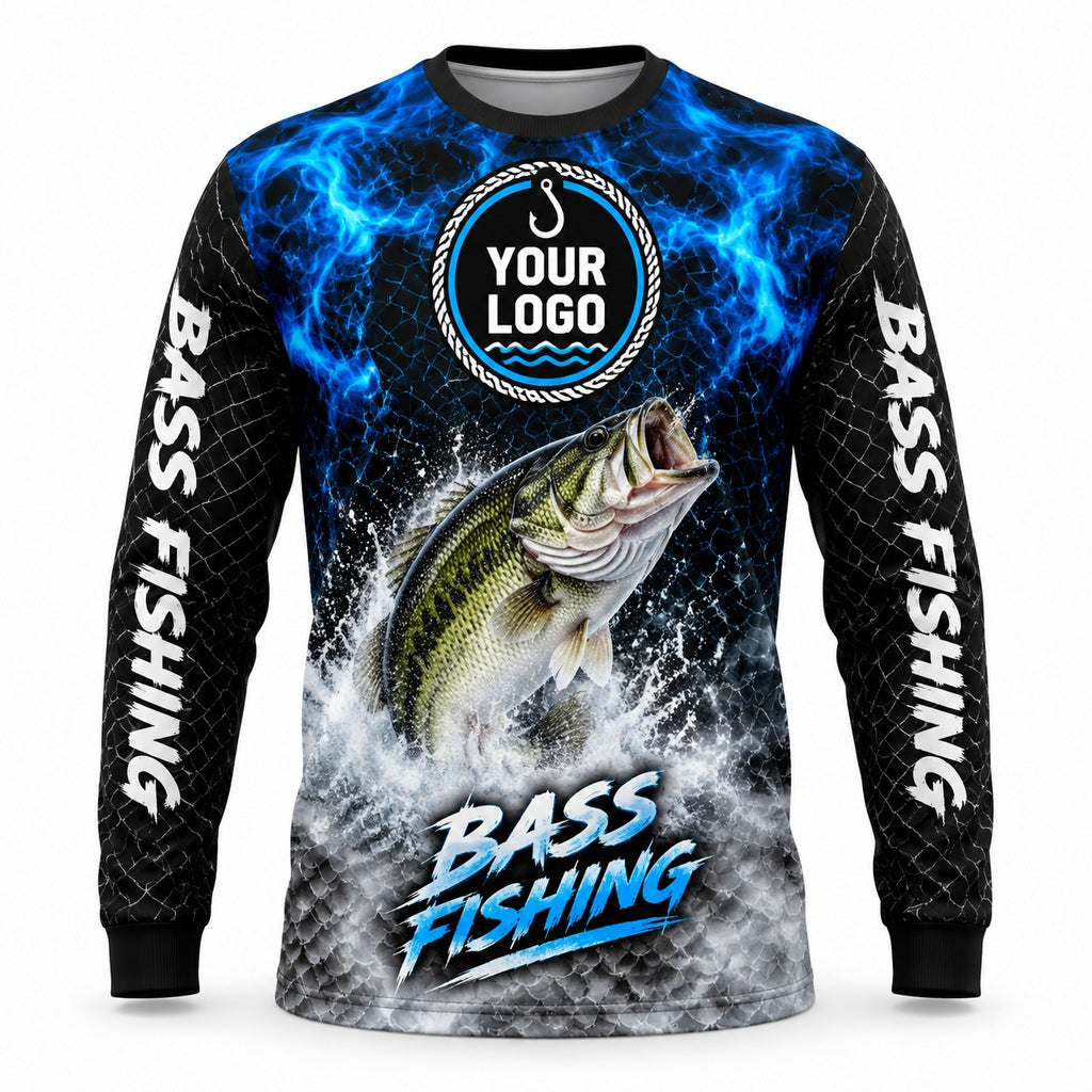 FG017 - Custom Fishing Guide Shirt - Blue Flame Grid - front