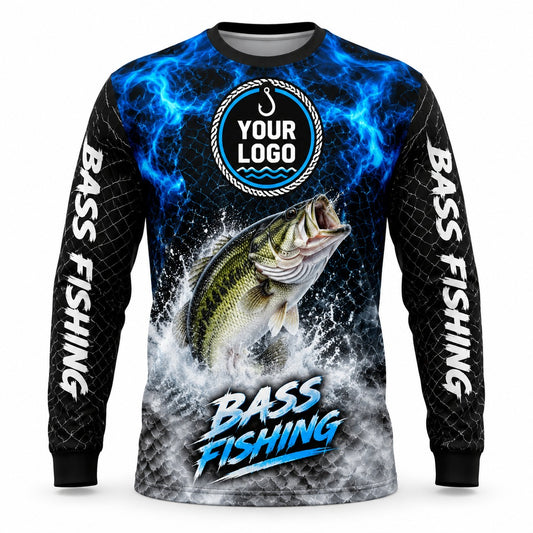 FG017 - Custom Fishing Guide Shirt - Blue Flame Grid - front