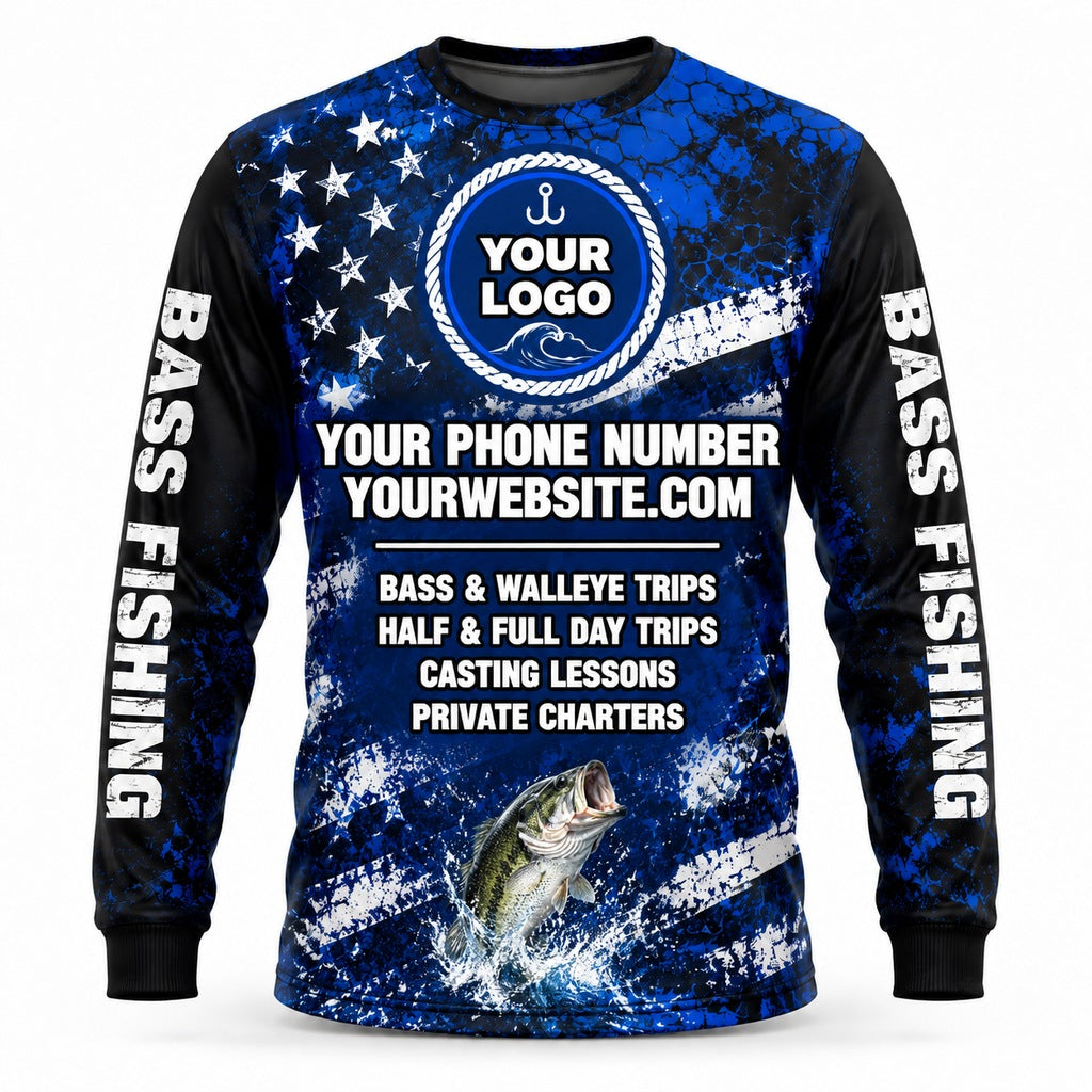 FG019 - Custom Fishing Guide Shirt - Blue Scratch Flag - back