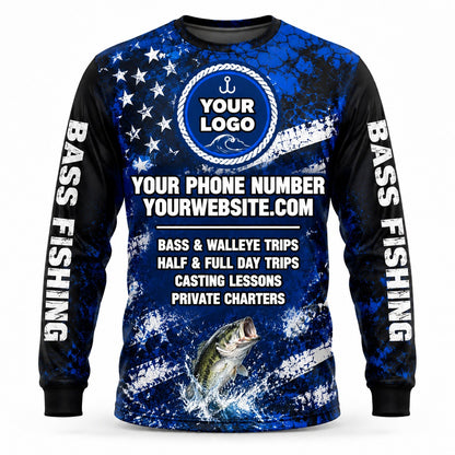 FG019 - Custom Fishing Guide Shirt - Blue Scratch Flag - back