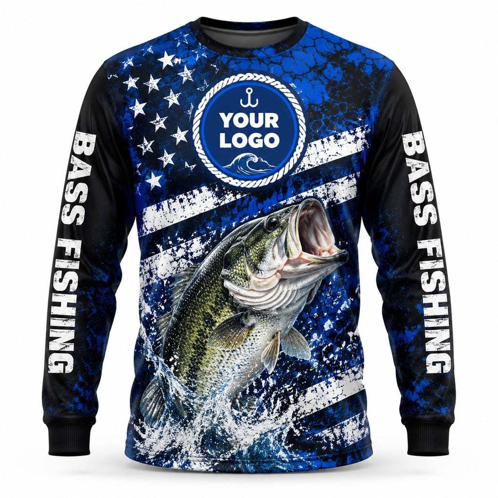FG019 - Custom Fishing Guide Shirt - Blue Scratch Flag - front