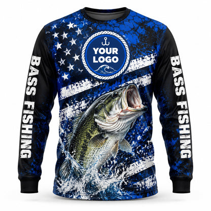 FG019 - Custom Fishing Guide Shirt - Blue Scratch Flag - front