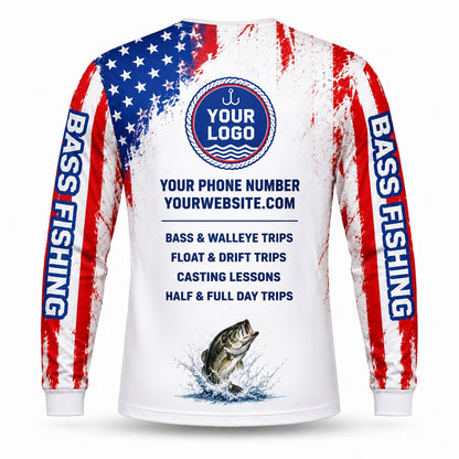 FG023 - Custom Fishing Guide Shirt - Red Blue Stripes - back