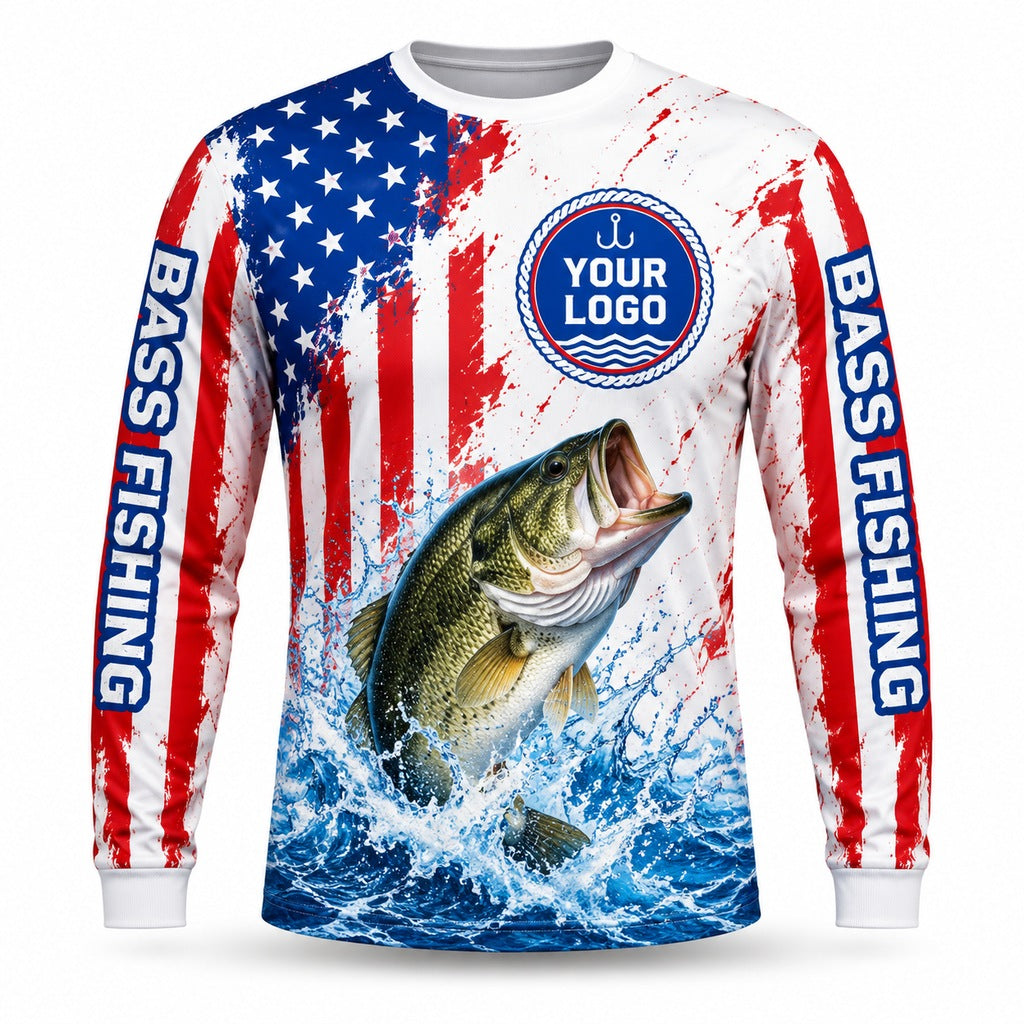 FG023 - Custom Fishing Guide Shirt - Red Blue Stripes - front