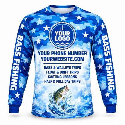 FG024 - Custom Fishing Guide Shirt - Blue Star Camo - back
