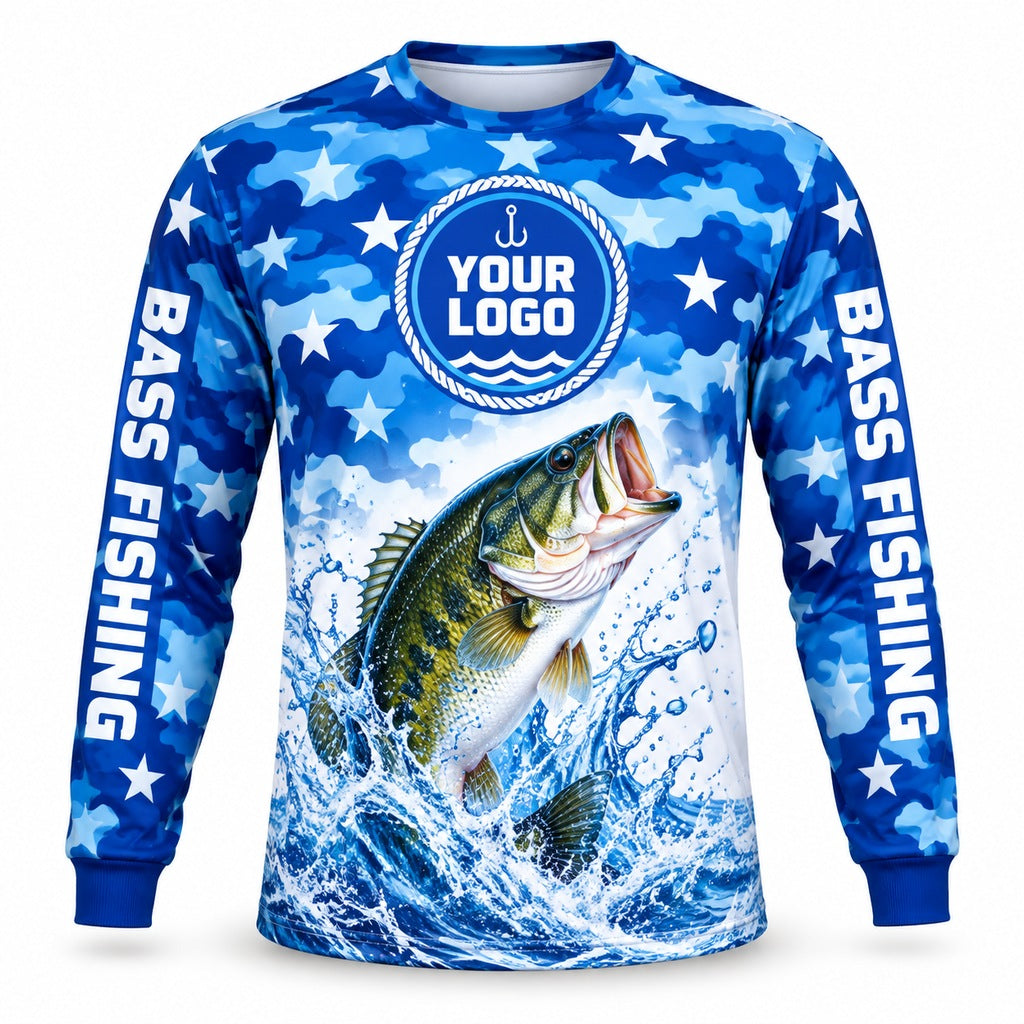 FG024 - Custom Fishing Guide Shirt - Blue Star Camo - front