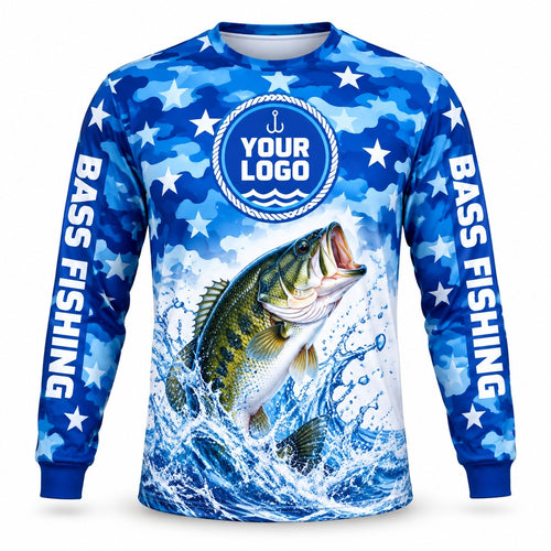 FG024 - Custom Fishing Guide Shirt - Blue Star Camo - front