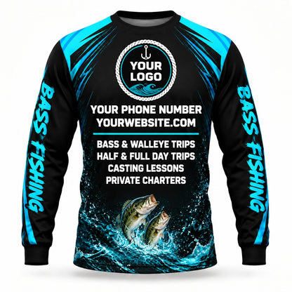 FG025 - Custom Fishing Guide Shirt - Cyan Scratch Bass - back