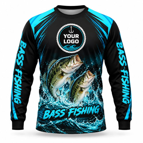 FG025 - Custom Fishing Guide Shirt - Cyan Scratch Bass - front