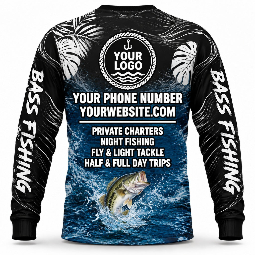 FG028 - Custom Fishing Guide Shirt - Black White Tropical - back