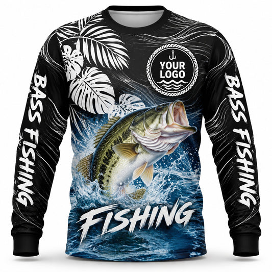 FG028 - Custom Fishing Guide Shirt - Black White Tropical - front