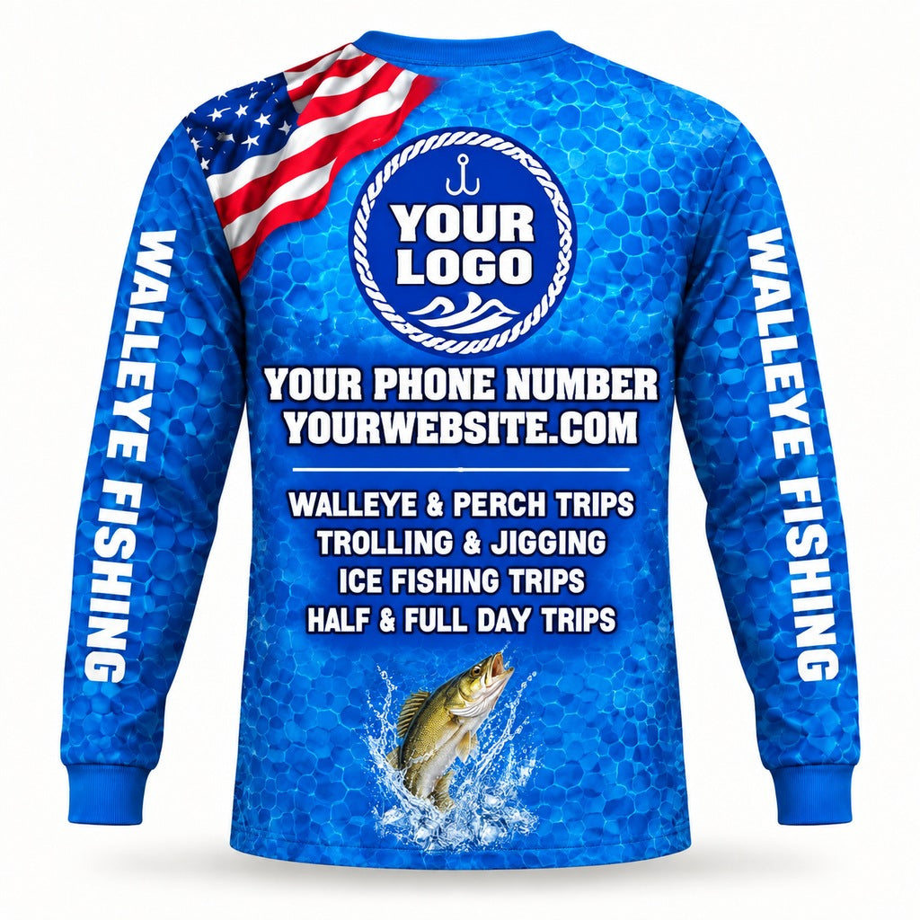 FG033 - Custom Fishing Guide Shirt - Walleye Ice Flag - back