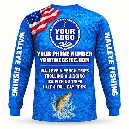 FG033 - Custom Fishing Guide Shirt - Walleye Ice Flag - back