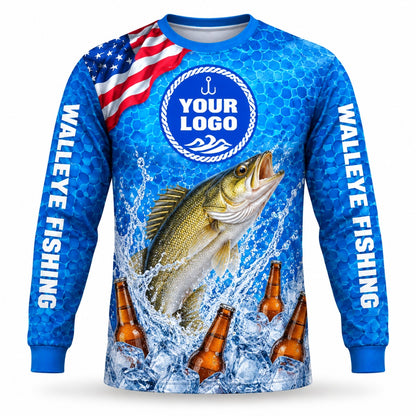 FG033 - Custom Fishing Guide Shirt - Walleye Ice Flag - front