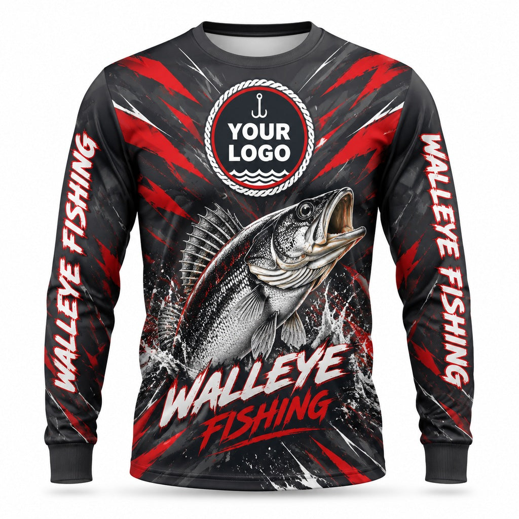 FG035 - Custom Fishing Guide Shirt - Walleye Red Gray - front