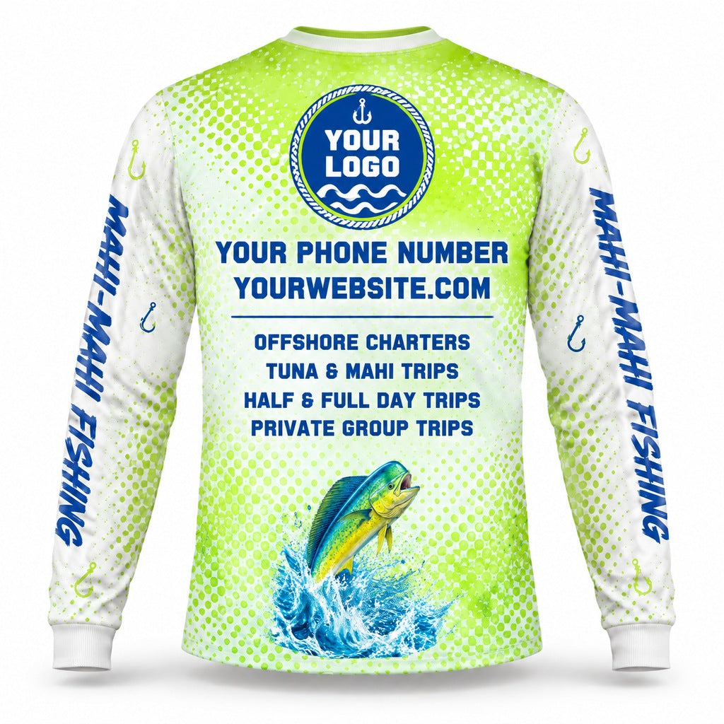 FG036 - Custom Fishing Guide Shirt - Mahi Lime Dots - back