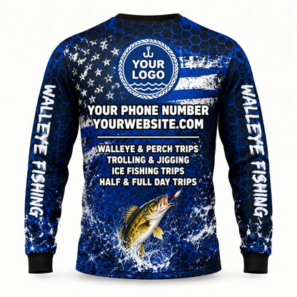 FG037 - Custom Fishing Guide Shirt - Walleye Flag Scratch - back